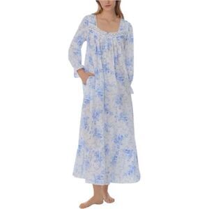 Eileen West Blue Floral Lace Trim Ballet Chemise Nightgown Size XS